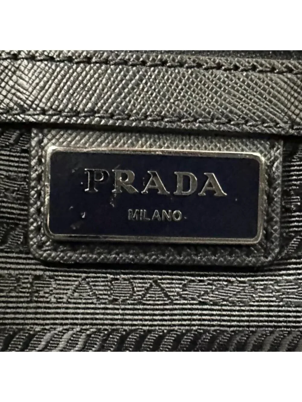 Prada Shoulder Bag Crossbody Nylon Saffiano Leather Navy Silver